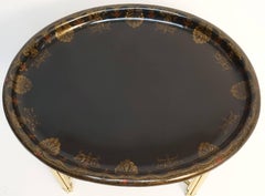 Large 19th Century Black Oval Papier Mâché Tray Coffee Table, English