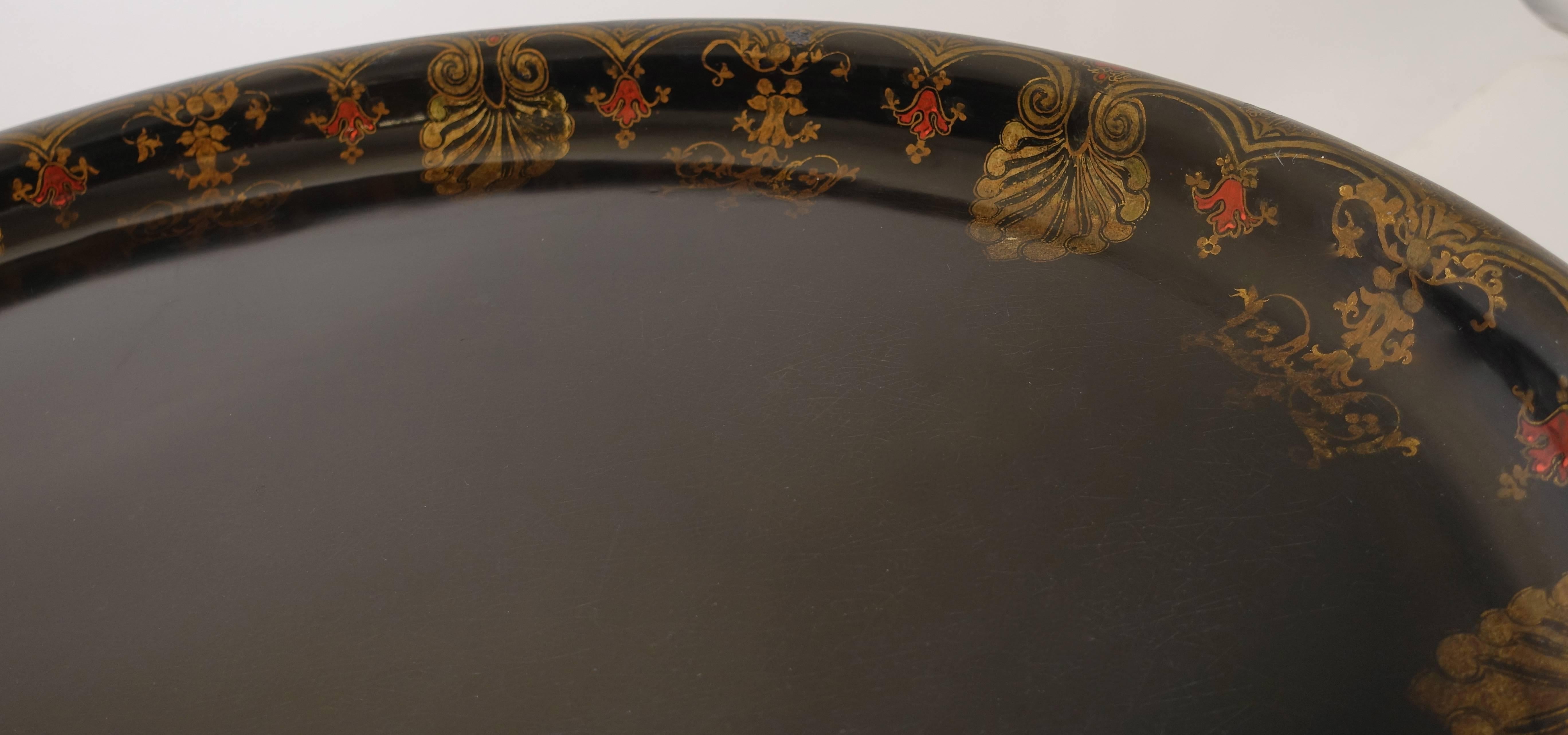 Lacquered Large 19th Century Black Oval Papier Mâché Tray Coffee Table, English