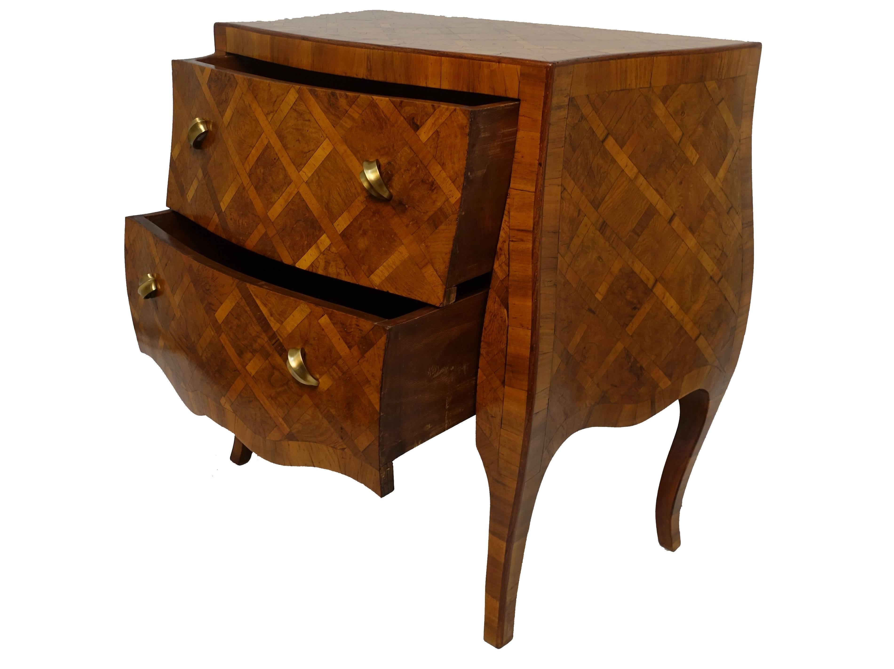 20th Century Italian Olivewood Bombe Commode with Parquetry Inlay
