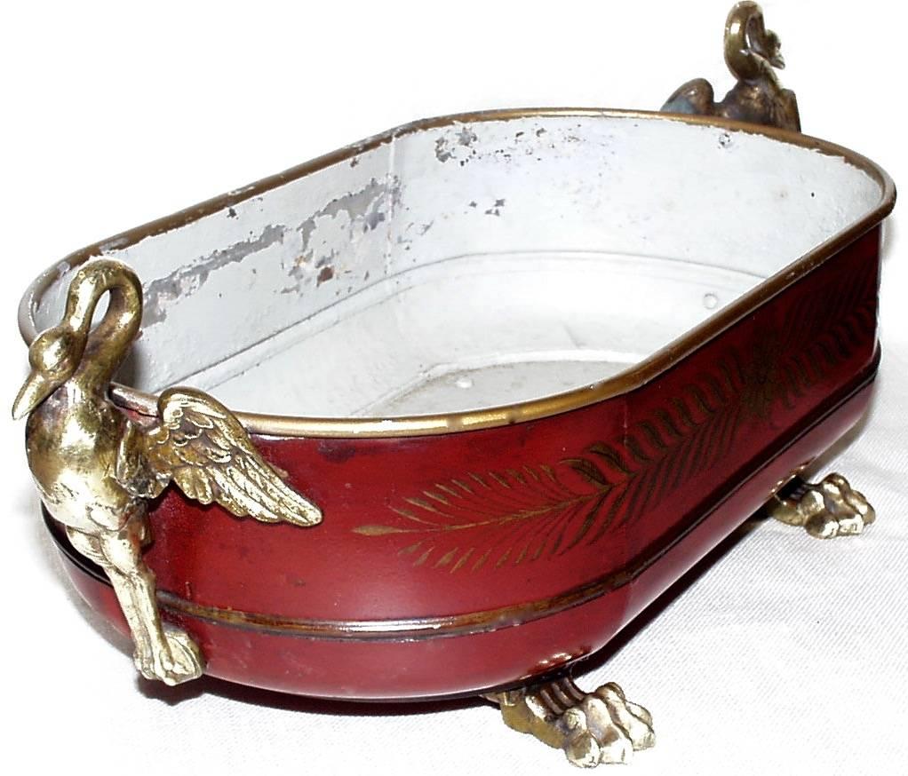 Red Tole Empire Style Cachpot, French, 19th Century 1