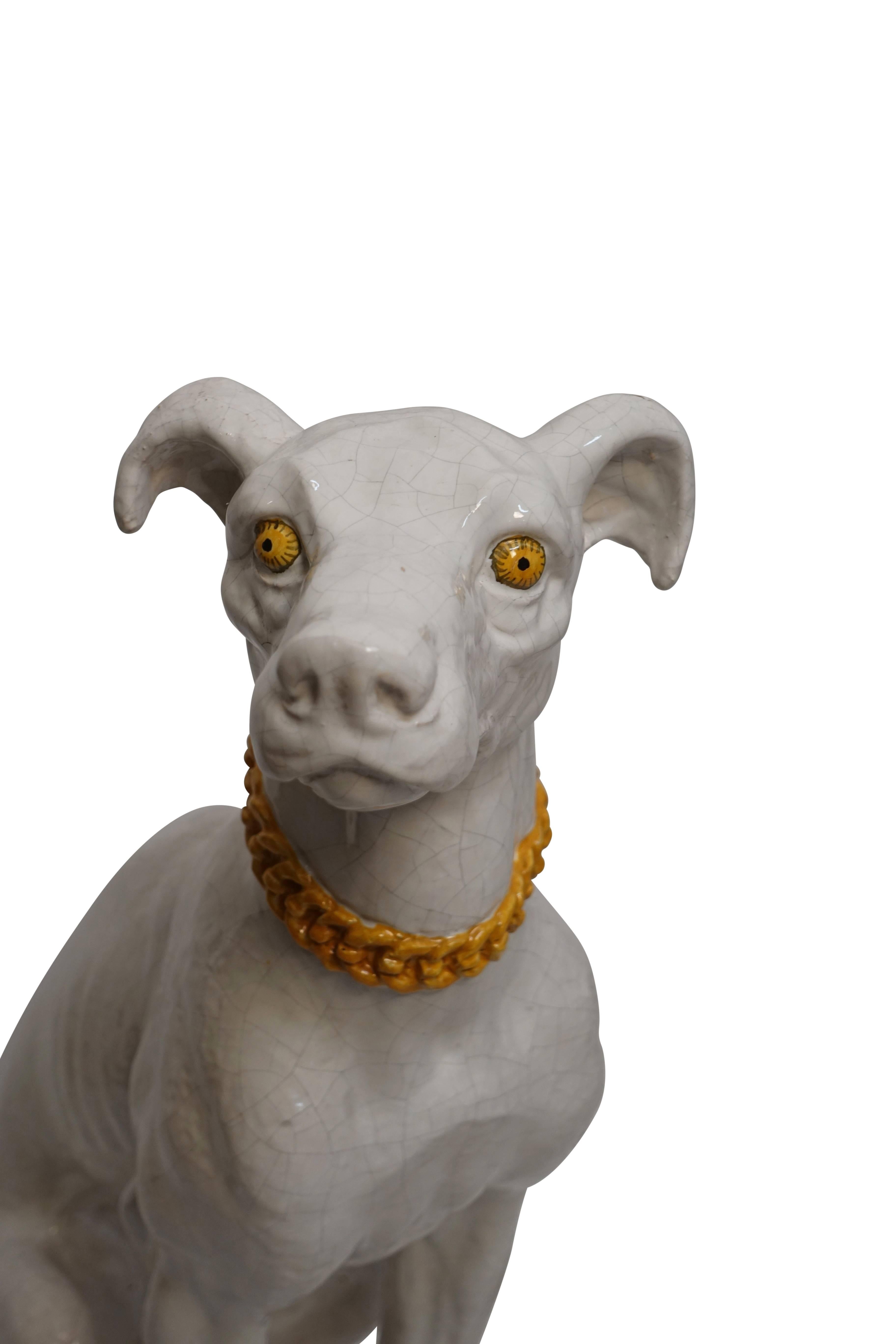 Mid-Century Modern Italian Faience Pottery Whippet Greyhound Statue