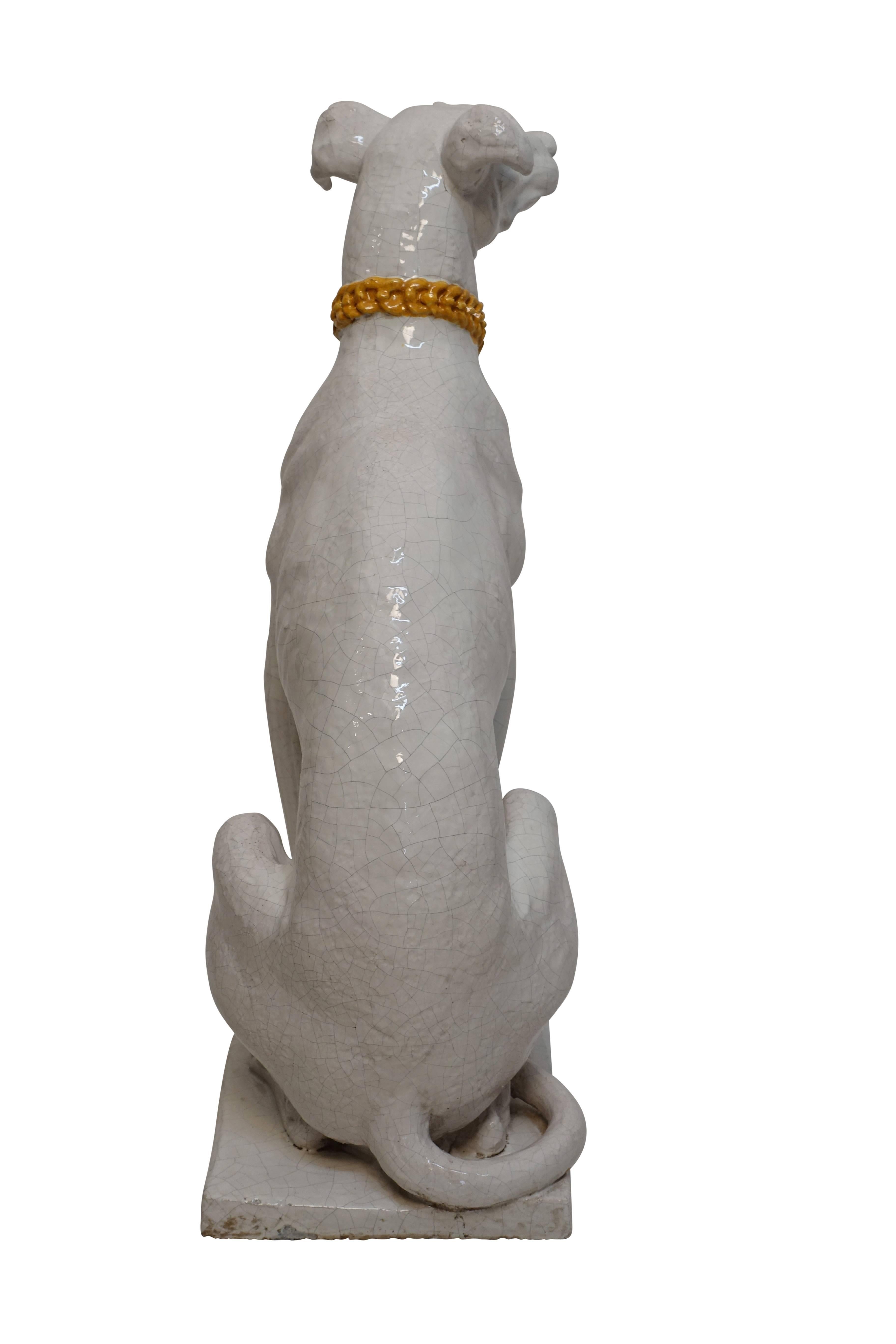 Italian Faience Pottery Whippet Greyhound Statue In Good Condition In San Francisco, CA