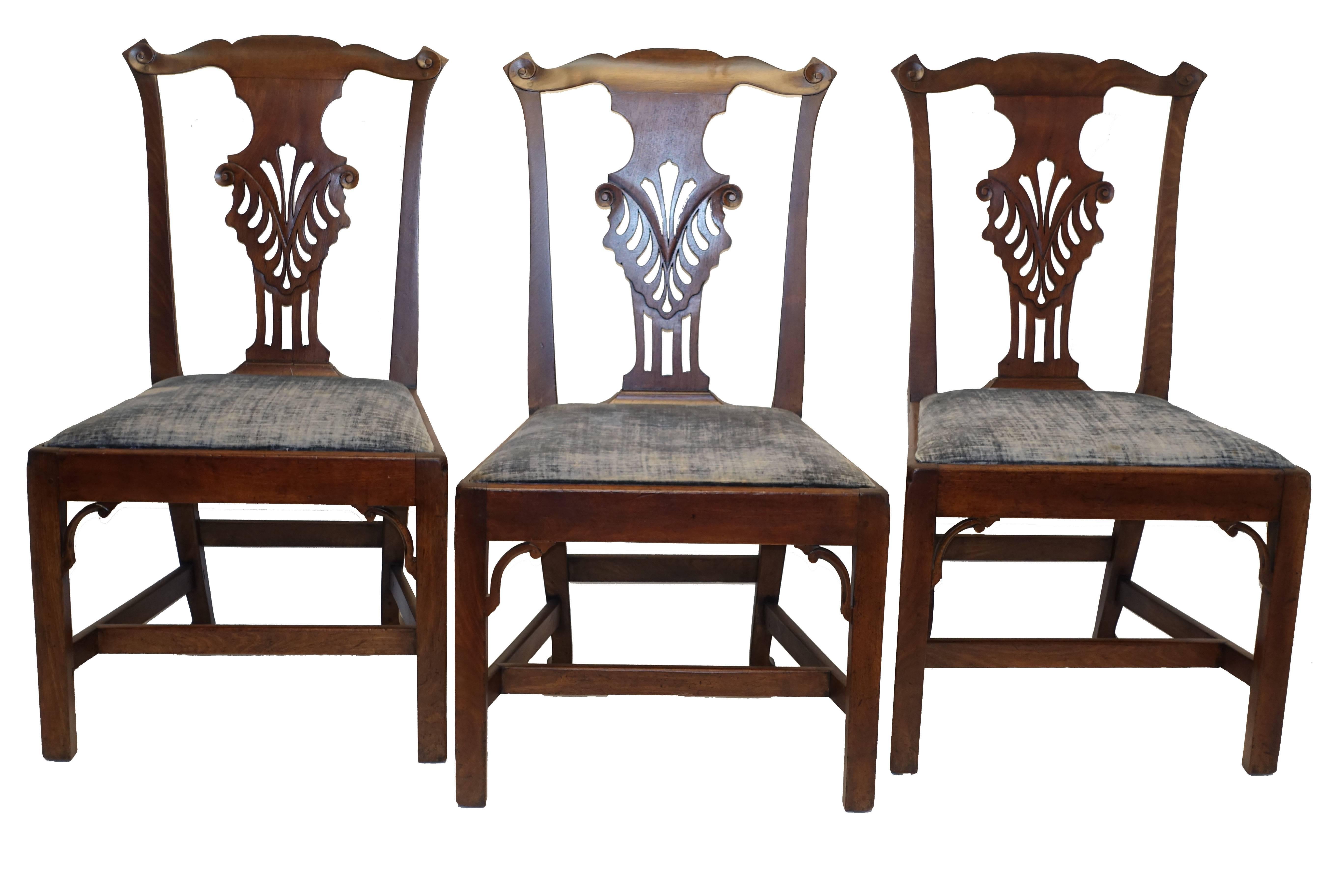 Carved Set of Six Chippendale Style Walnut Dining Chairs circa 1800