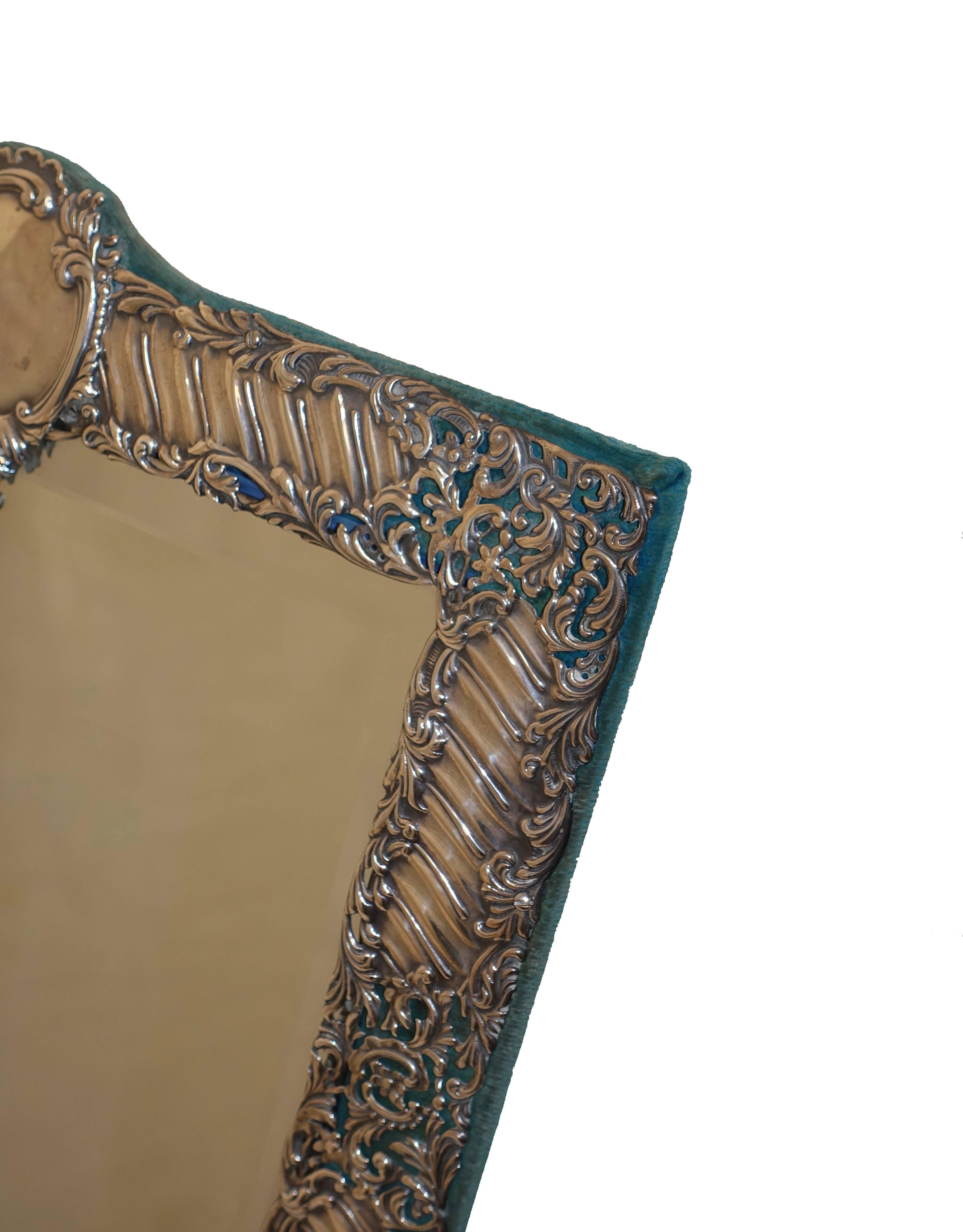 Sterling Silver and Velvet Dressing Table Mirror, England, Late 19th Century 3