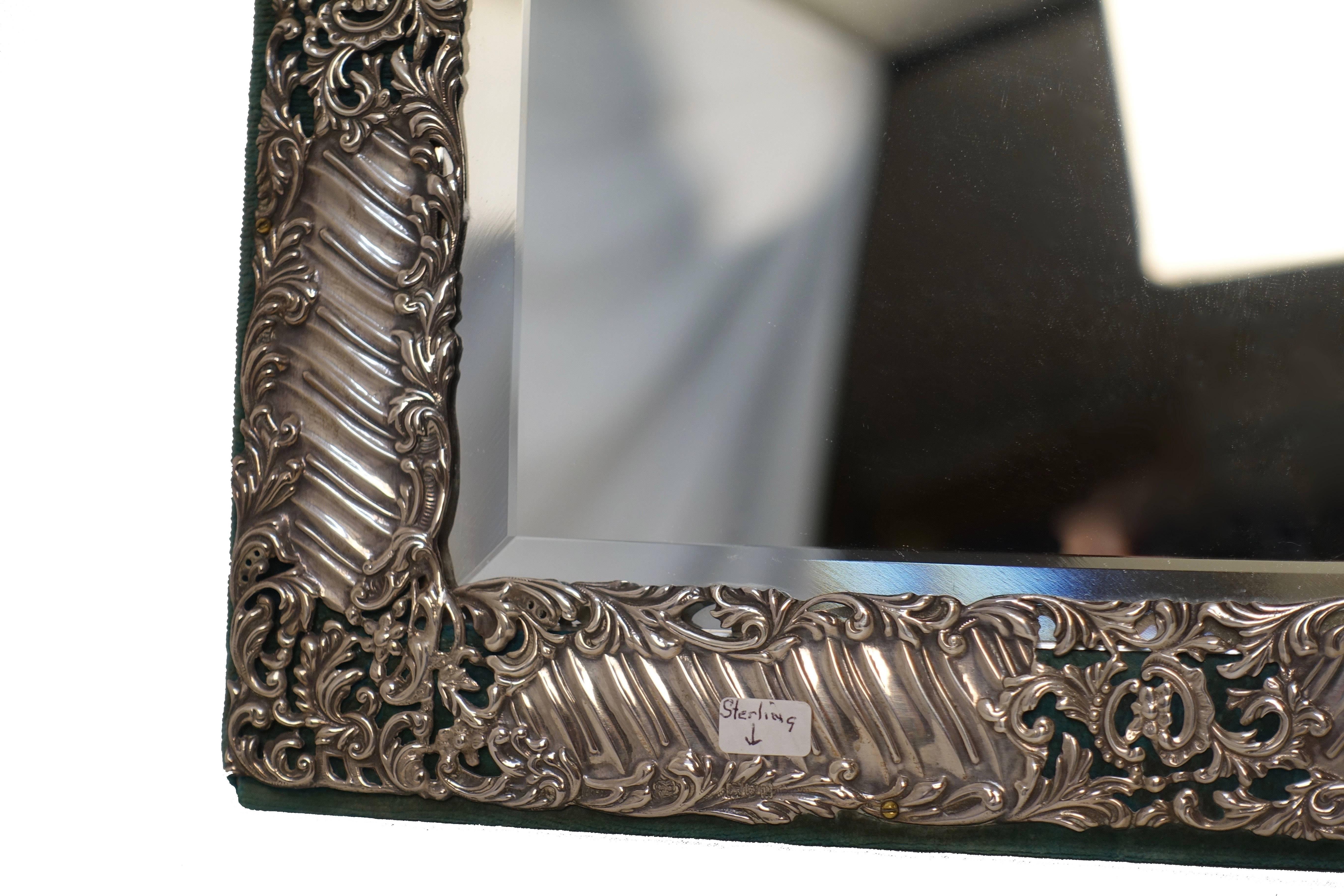 Sterling Silver and Velvet Dressing Table Mirror, England, Late 19th Century 4