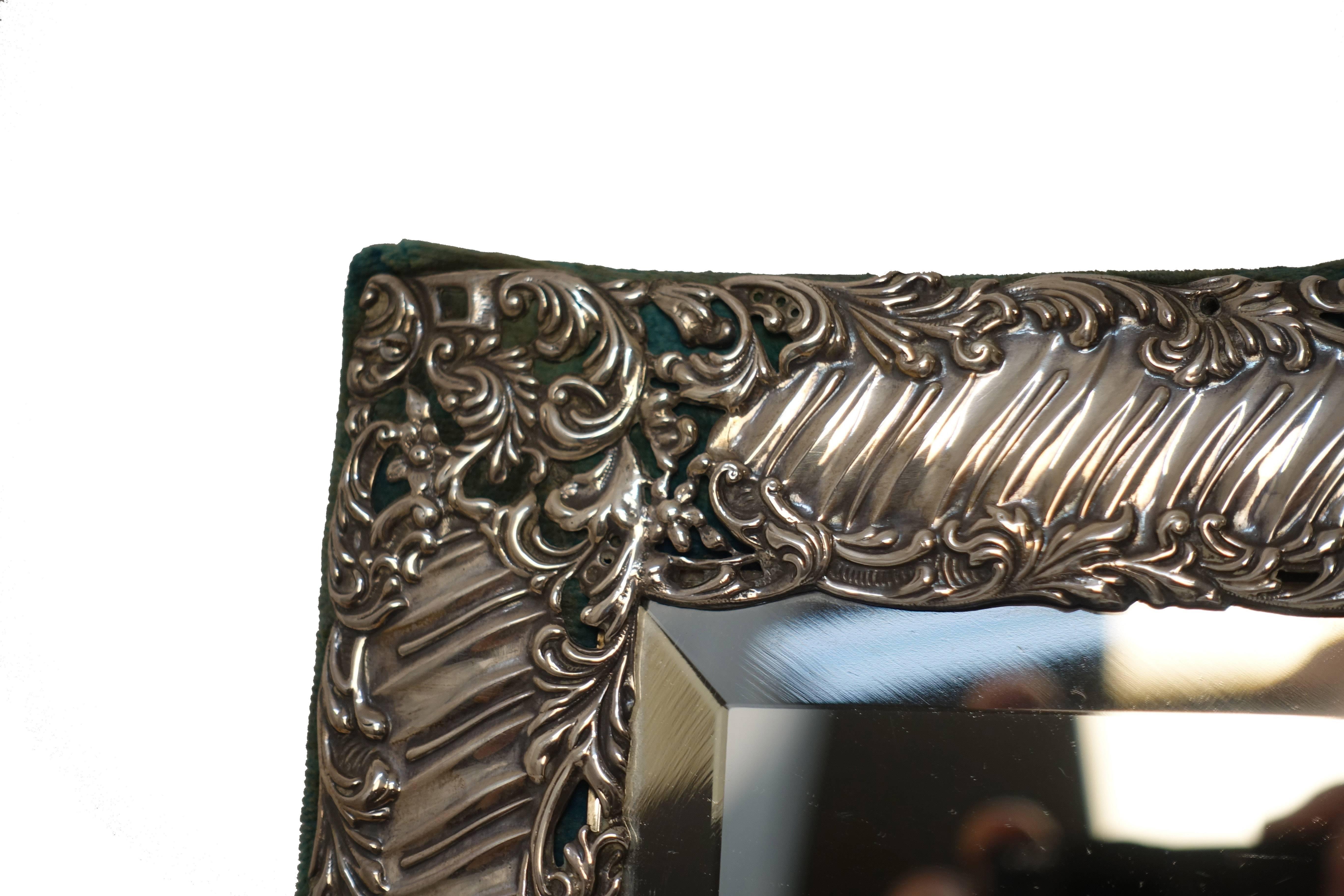 Sterling Silver and Velvet Dressing Table Mirror, England, Late 19th Century 5