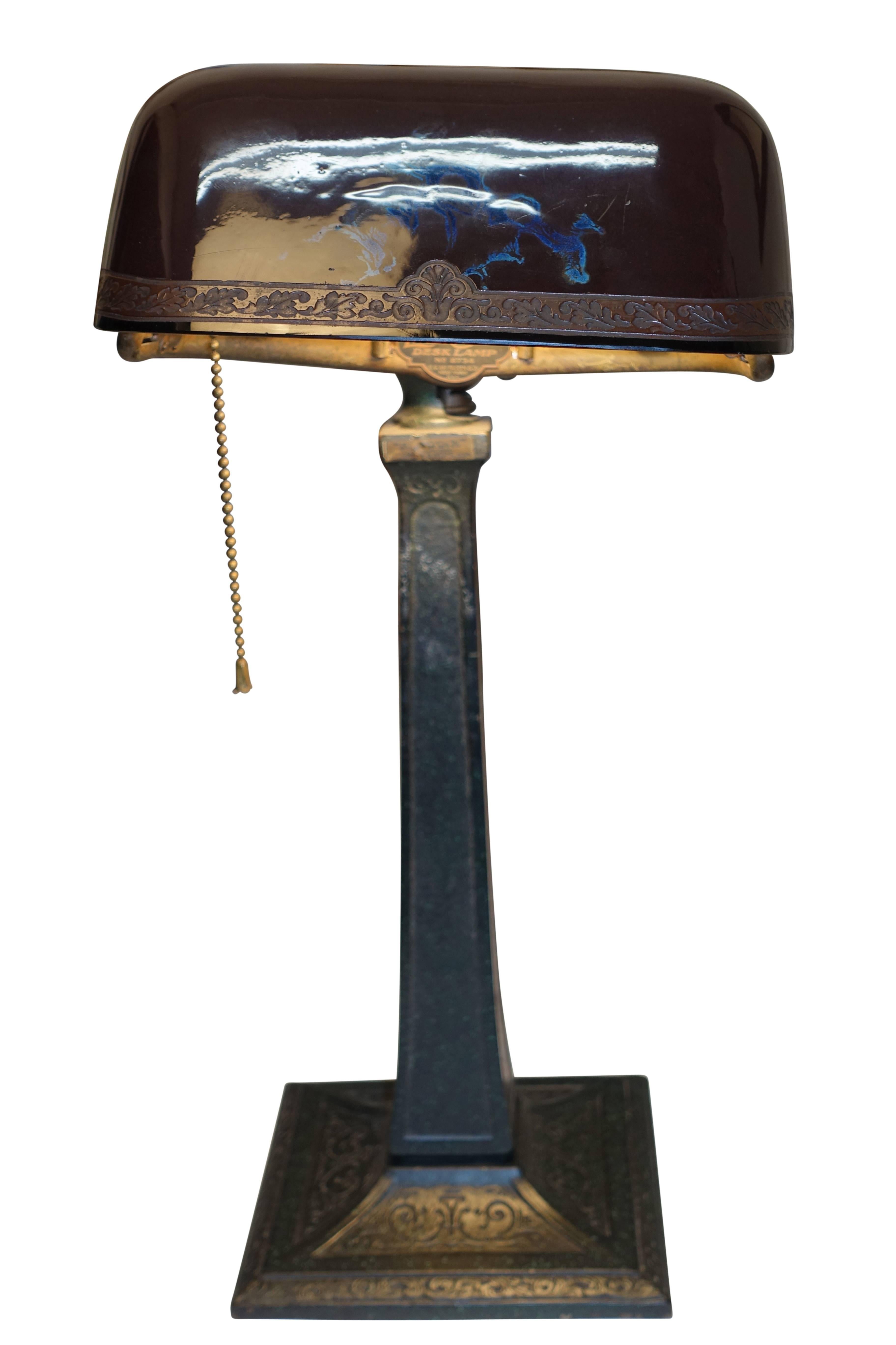 Emeralite Desk Lamp with Cased Glass Shade, American, circa 1915 2