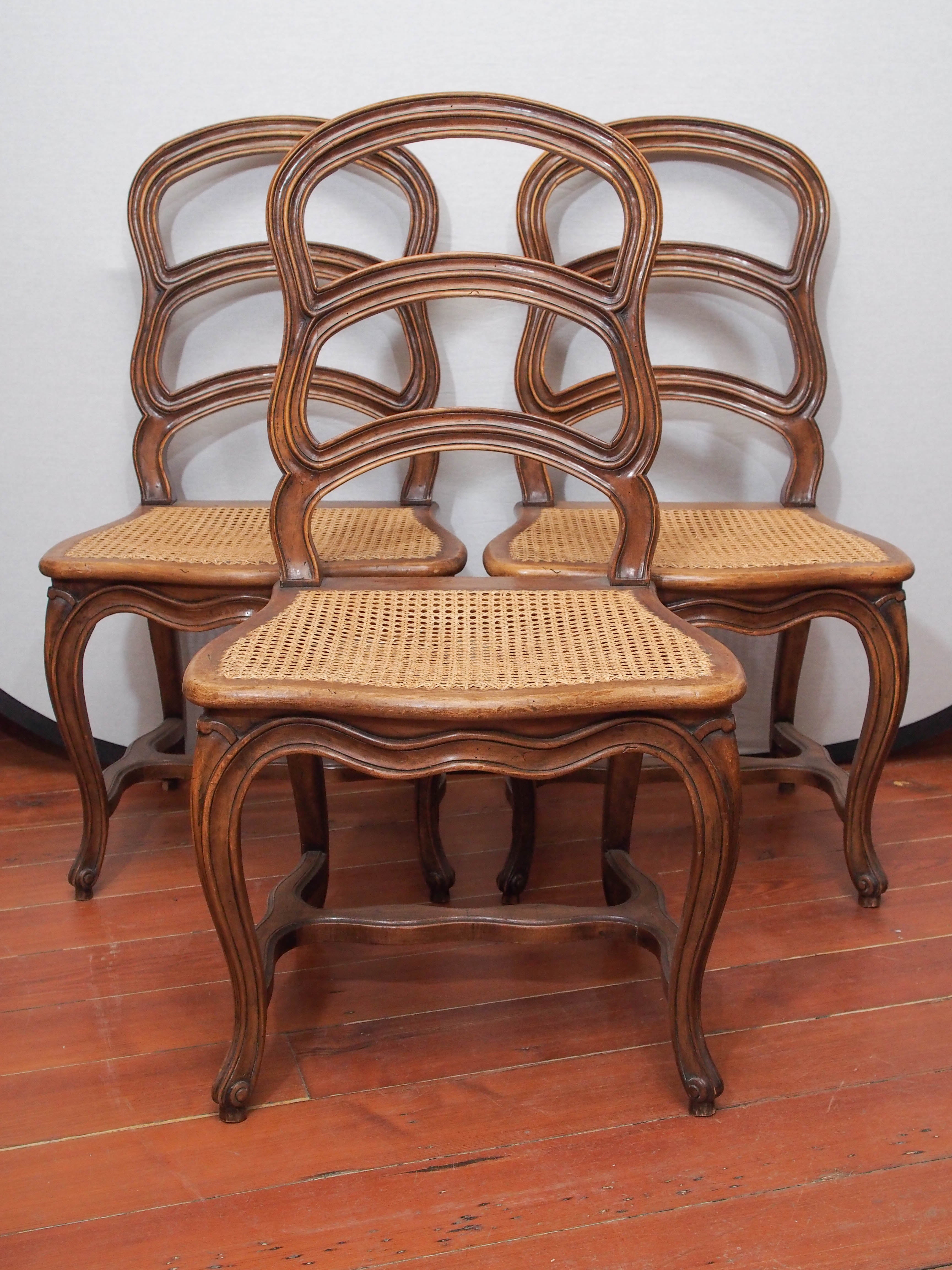 Set of Six Commodious French Walnut Dining Chairs