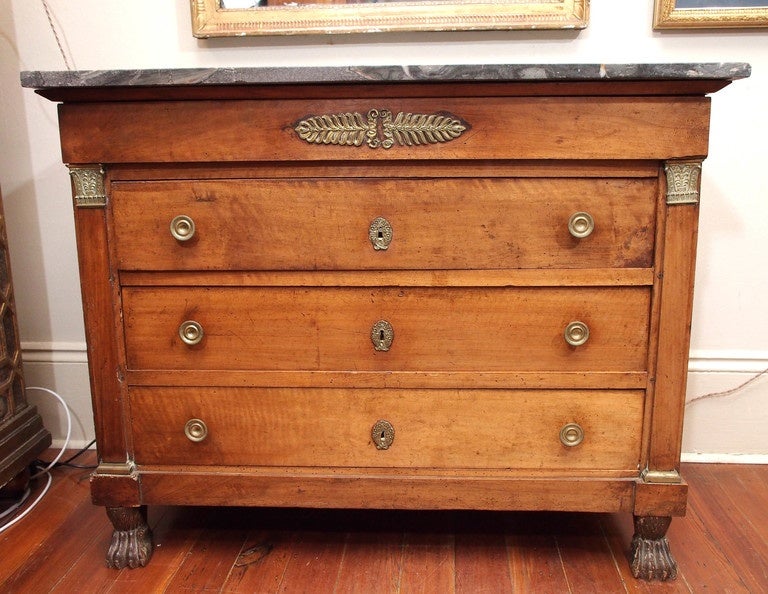 French Marble Top Empire Commode with Paw Feet