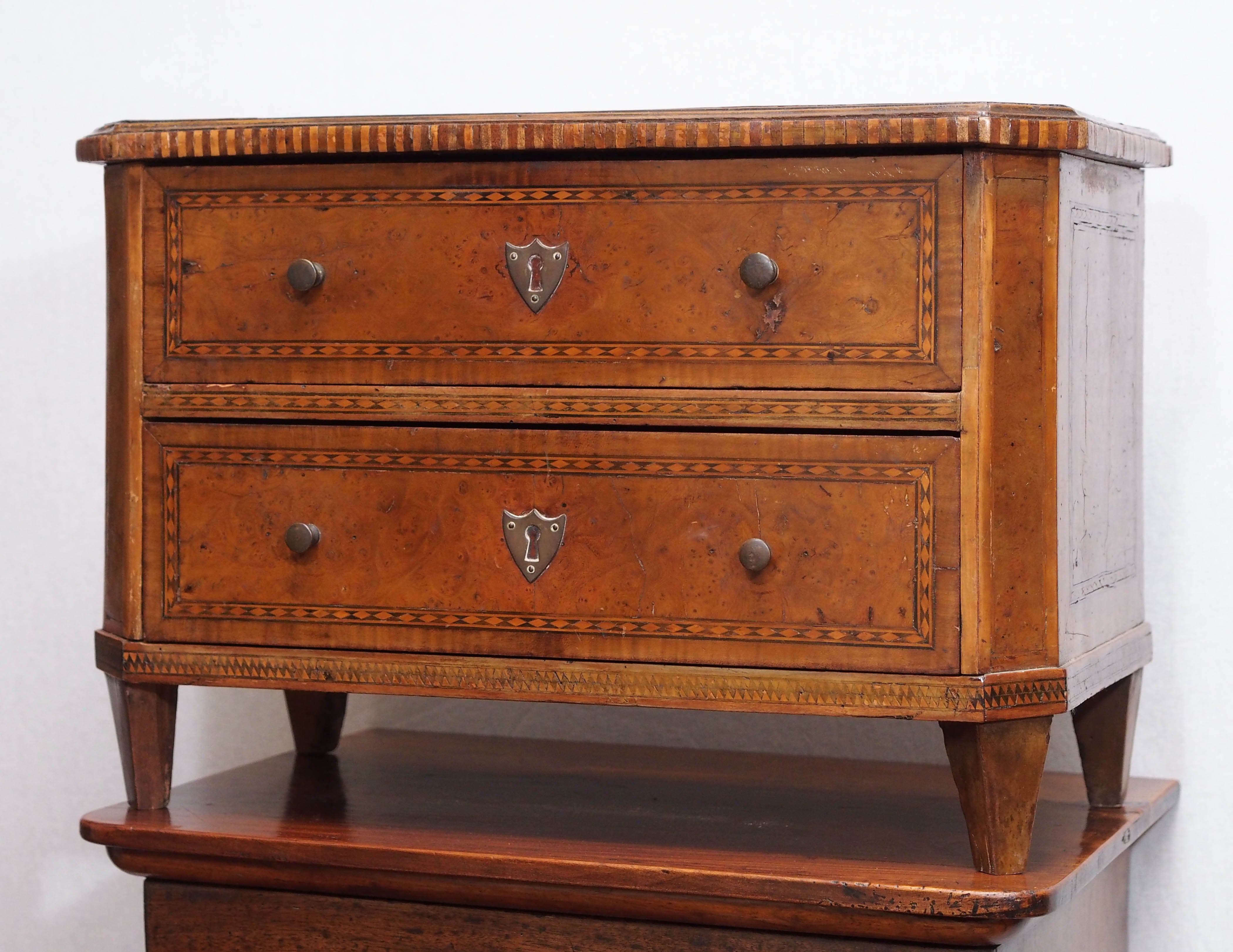 Miniature Neoclassical Parquetry Commode For Sale