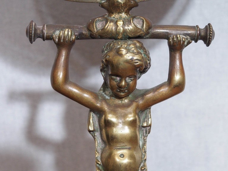18th Century and Earlier Bronze Caryatid Table Mirror For Sale