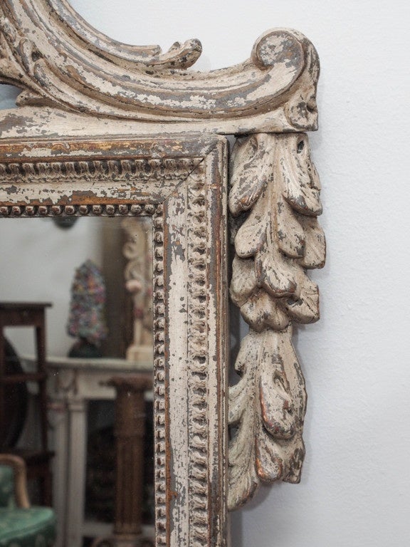 Neoclassical Large, Louis XVI Style Mirror with a Carved Pediment For Sale