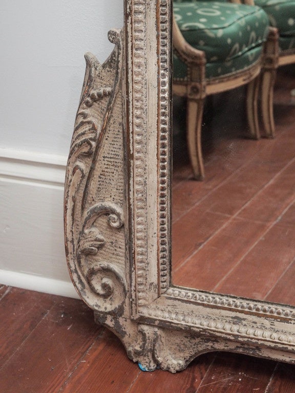 French Large, Louis XVI Style Mirror with a Carved Pediment For Sale