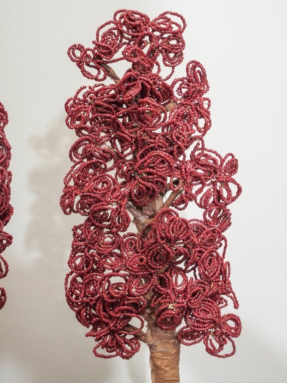 18th Century Polychrome Urn-Form Finials with Bead Flowers