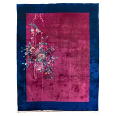 Beautiful Chinese Art Deco Rug with Hanging Floral Basket