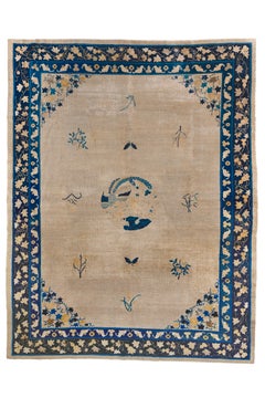 Exceptional Chinese Art Deco Rug with Ivory Field and Peacock Medallion