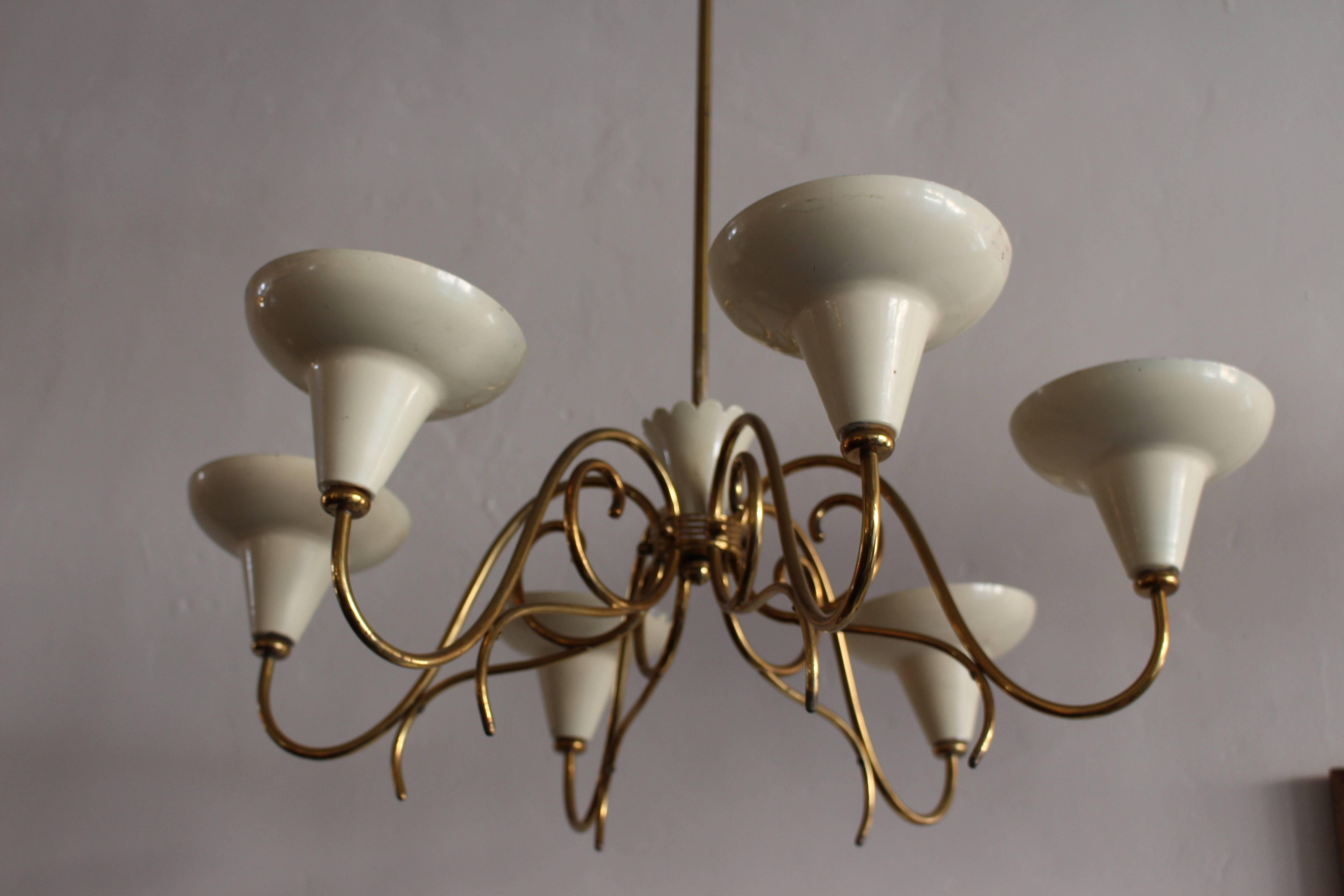  Italian Chandelier, 1950s in style of Stilnovo  In Good Condition In Los Angeles, CA