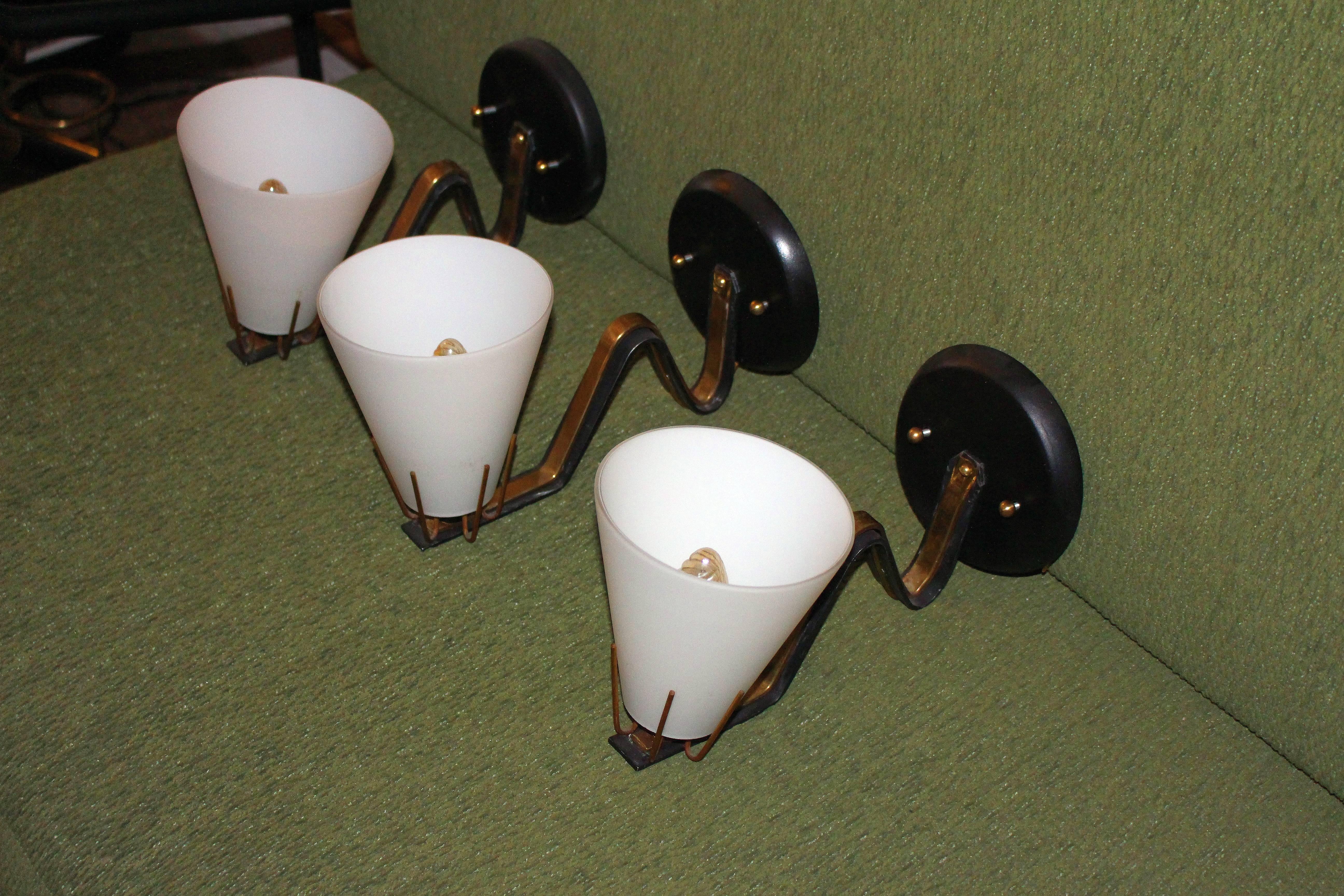 Italian Pair of  Wall Lights Atributted to Angelo Lelli In Good Condition In Los Angeles, CA