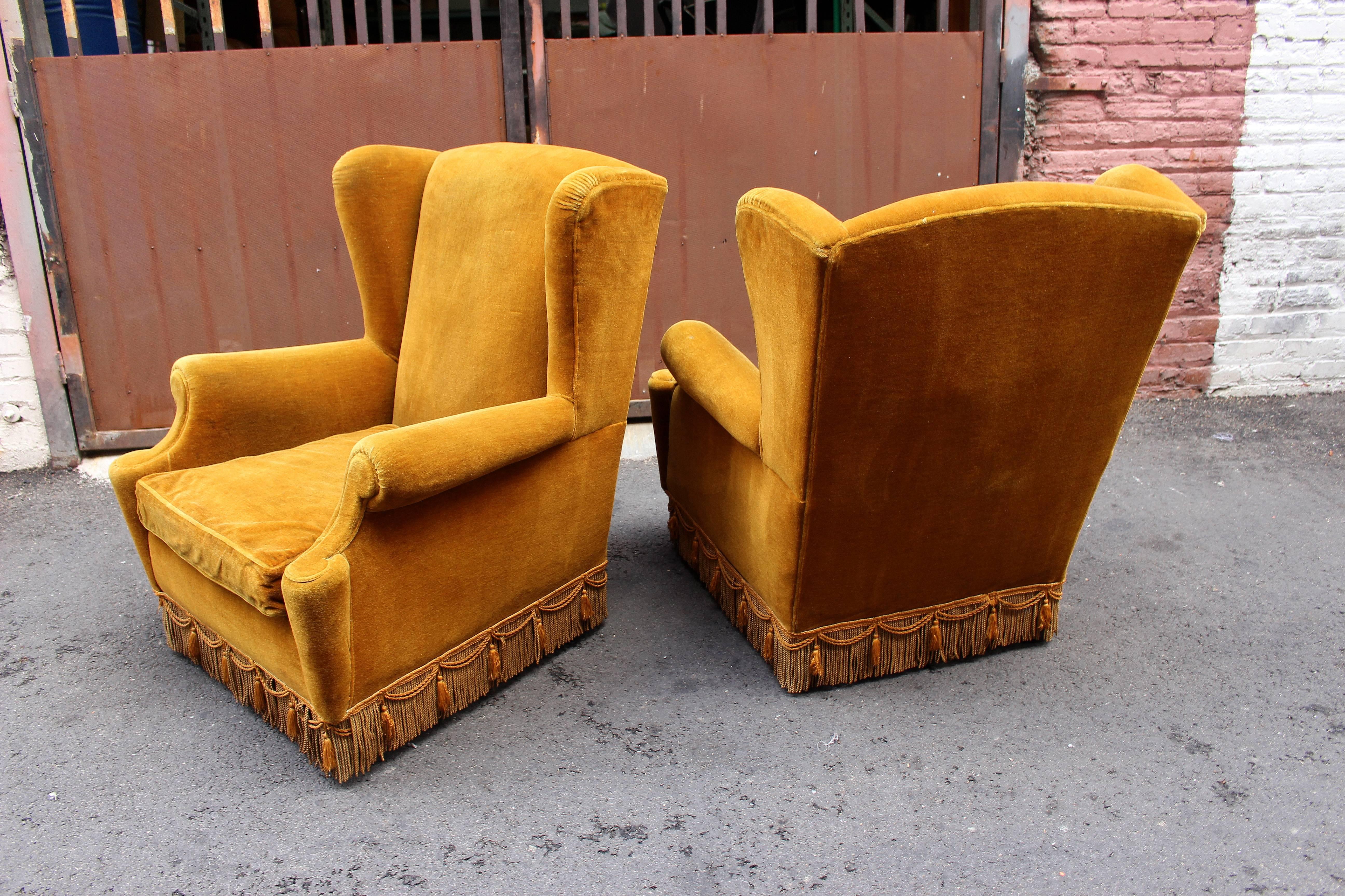 Neoclassical Italian Pair of High Wing Back Chairs
