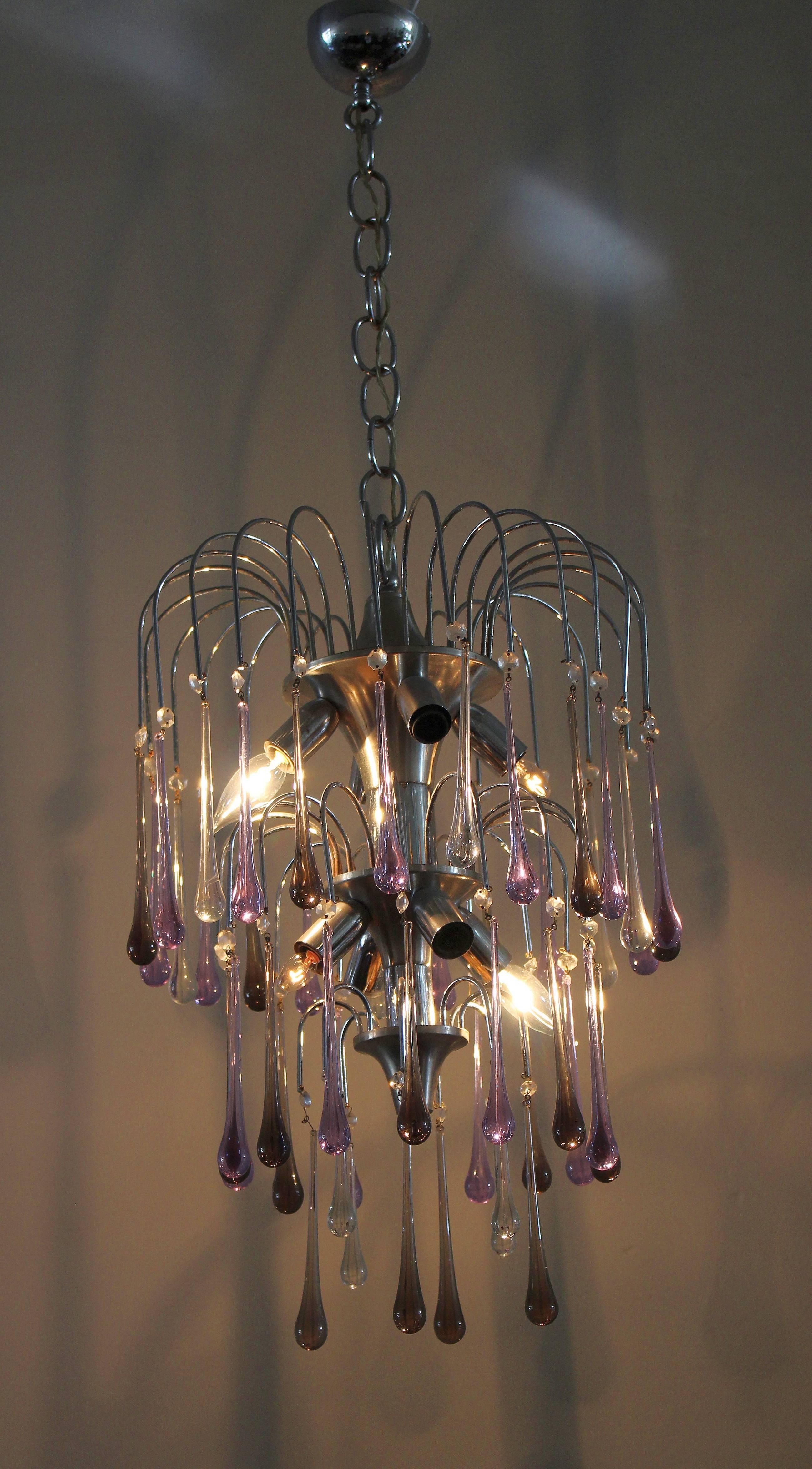 Art Deco Murano Tier Drop Chandelier For Sale