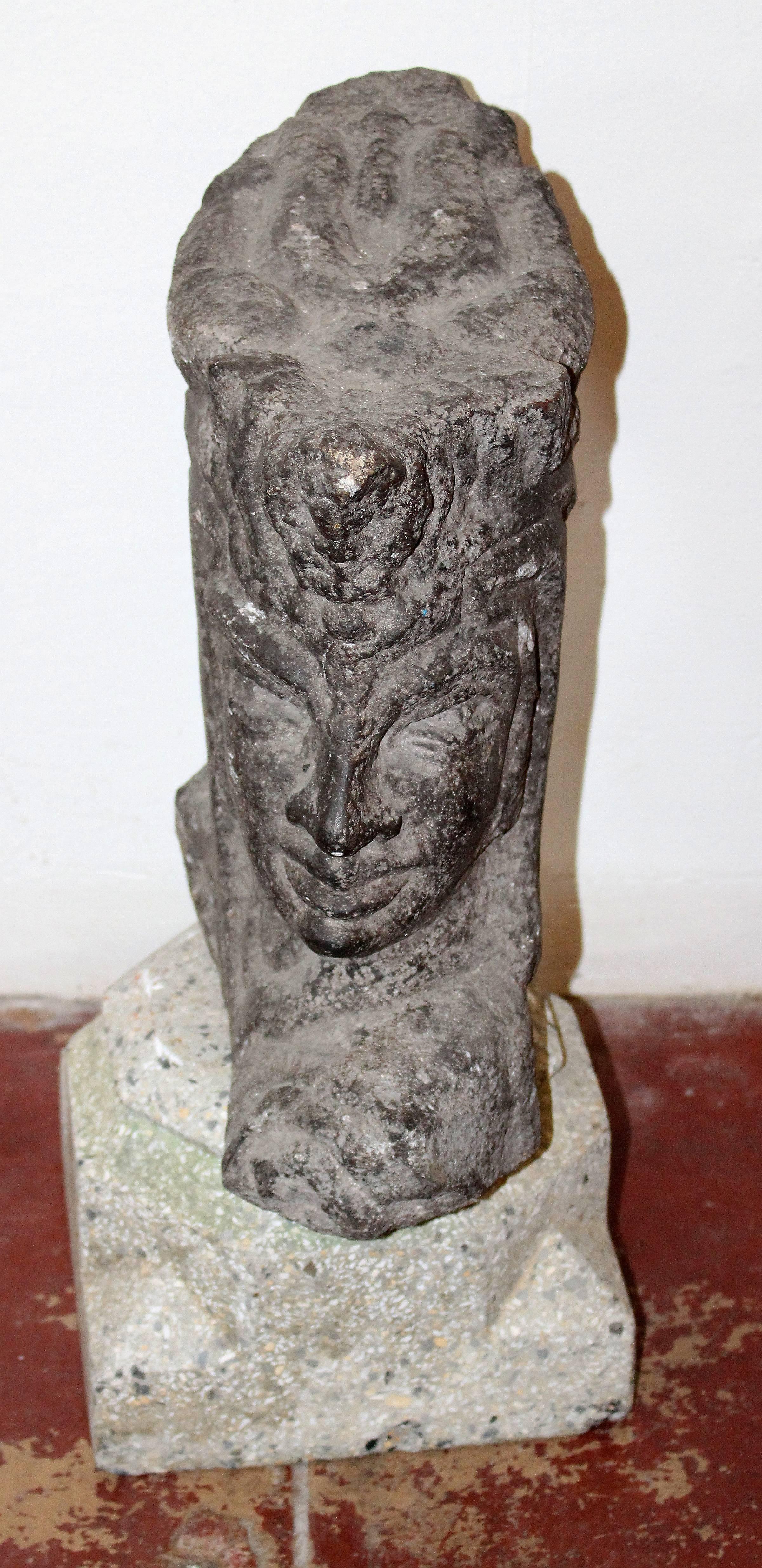Mid-Century Trojan head sculpture .Carved stone head .Sculpture is selling without the stone column and the measurements are only related to the head sculpture.
