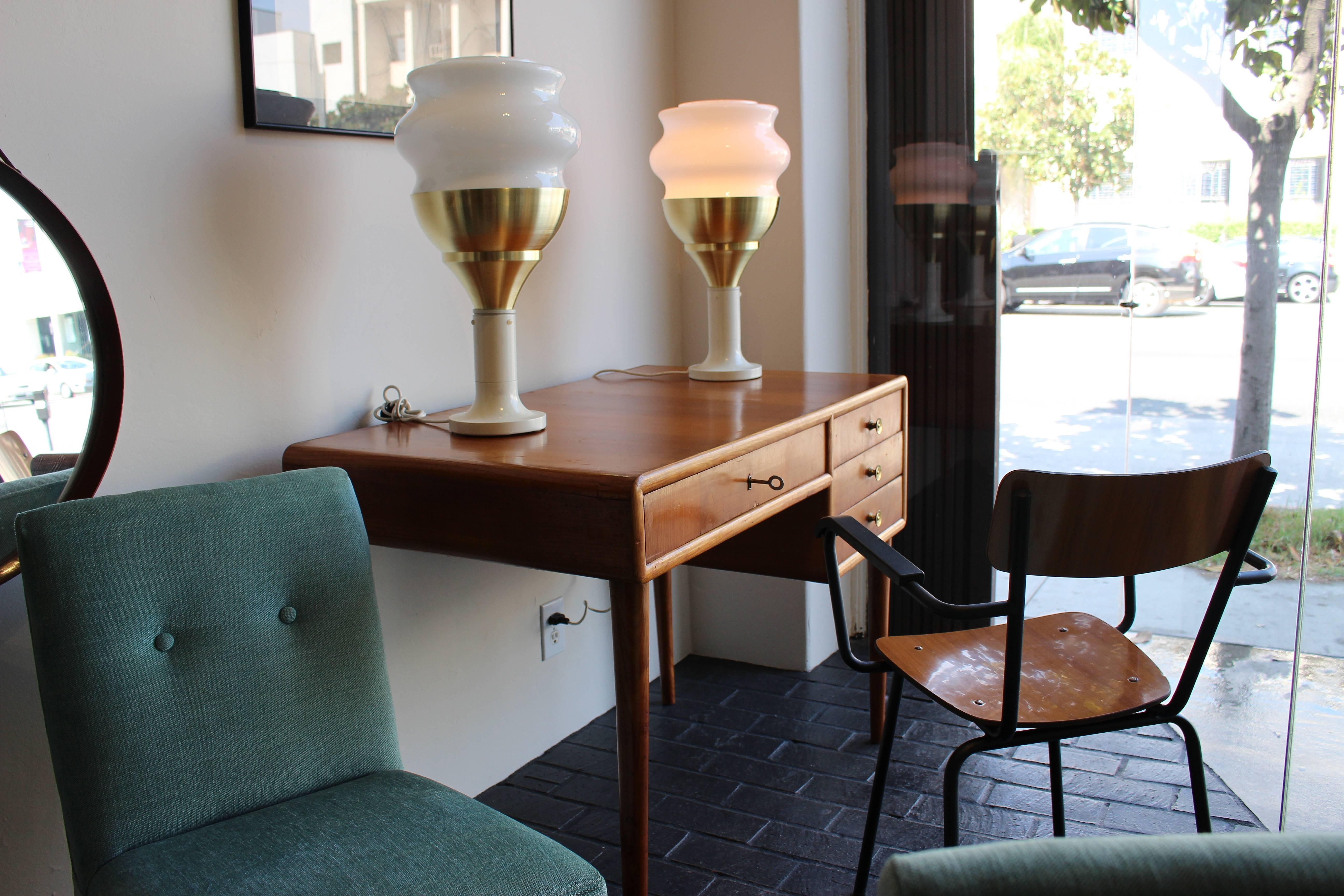 Opaline glass and brass Italian table lamps.