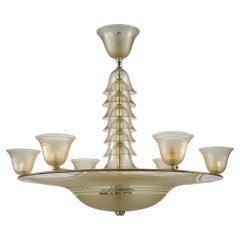 Daum Nancy, Geometric Smoked Glass 6-Armed Chandelier, France 1930s