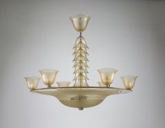 Daum Nancy, Geometric Smoked Glass 6-Armed Chandelier, France 1930s