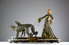 Georges Gori, Sculpture “Lady with Two Borzoi”, France Art Deco 1920s