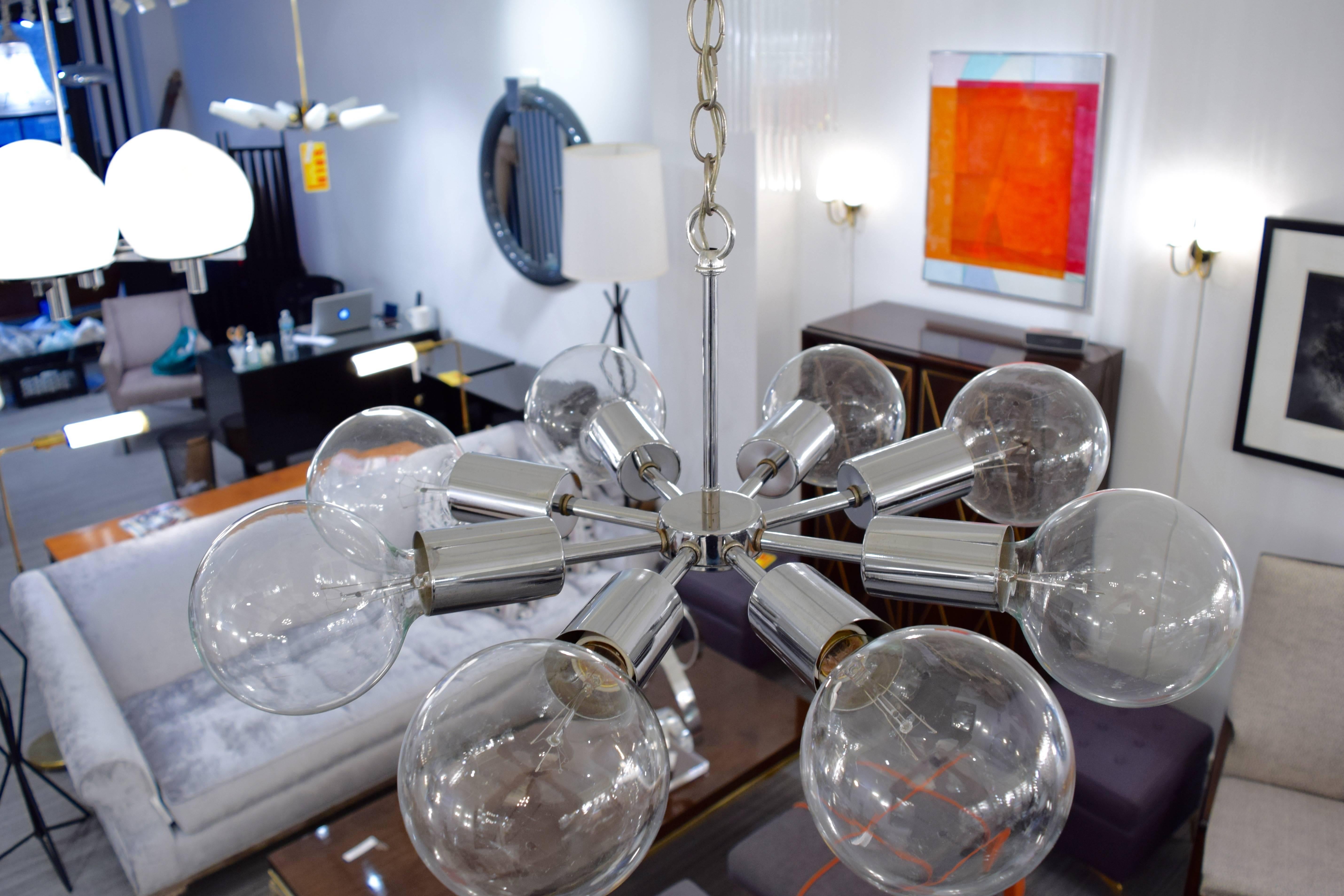 Chrome Eight-Arm Atomic Sputnik Chandelier