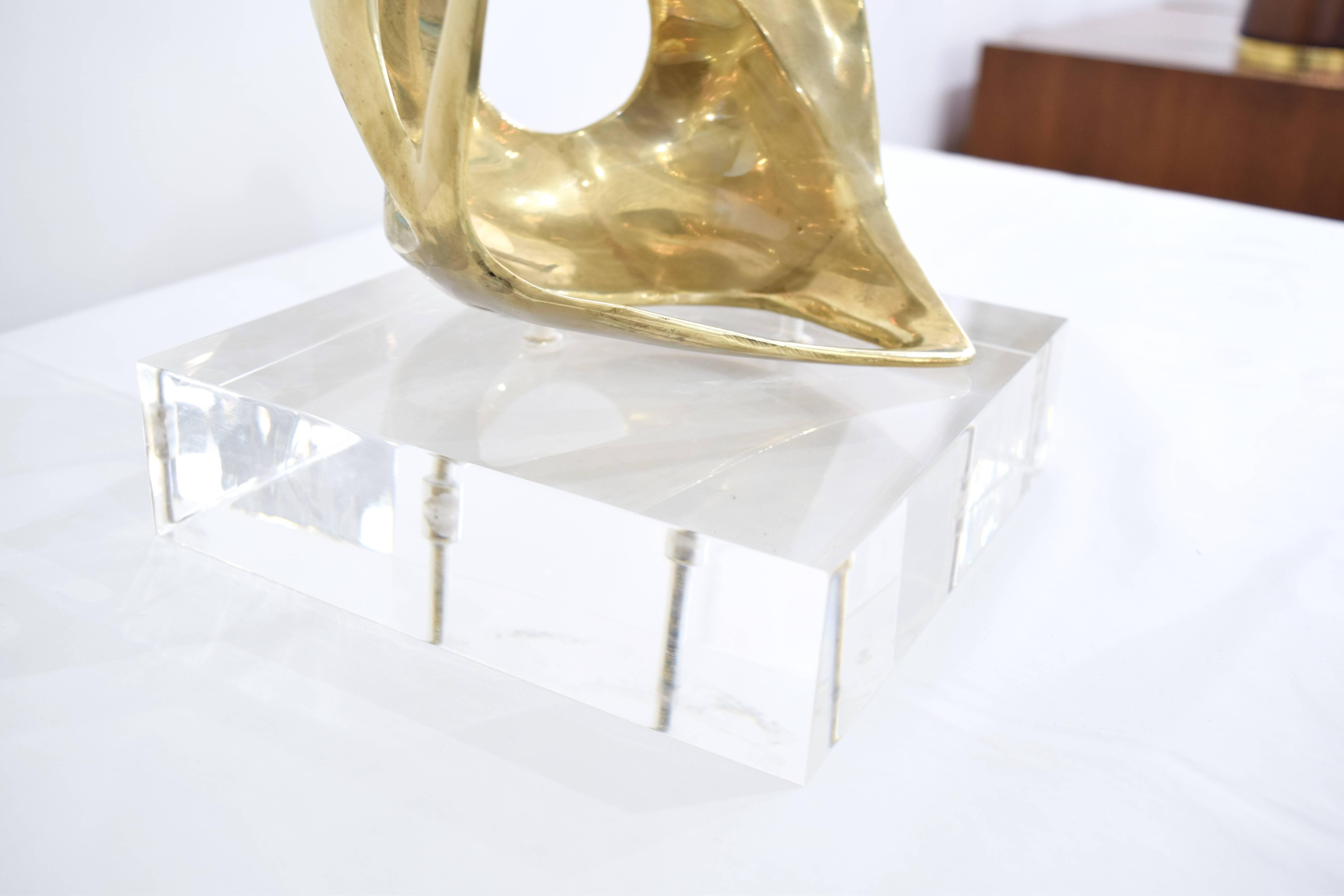 Mid-Century Modern Brass and Lucite Abstract Sculpture