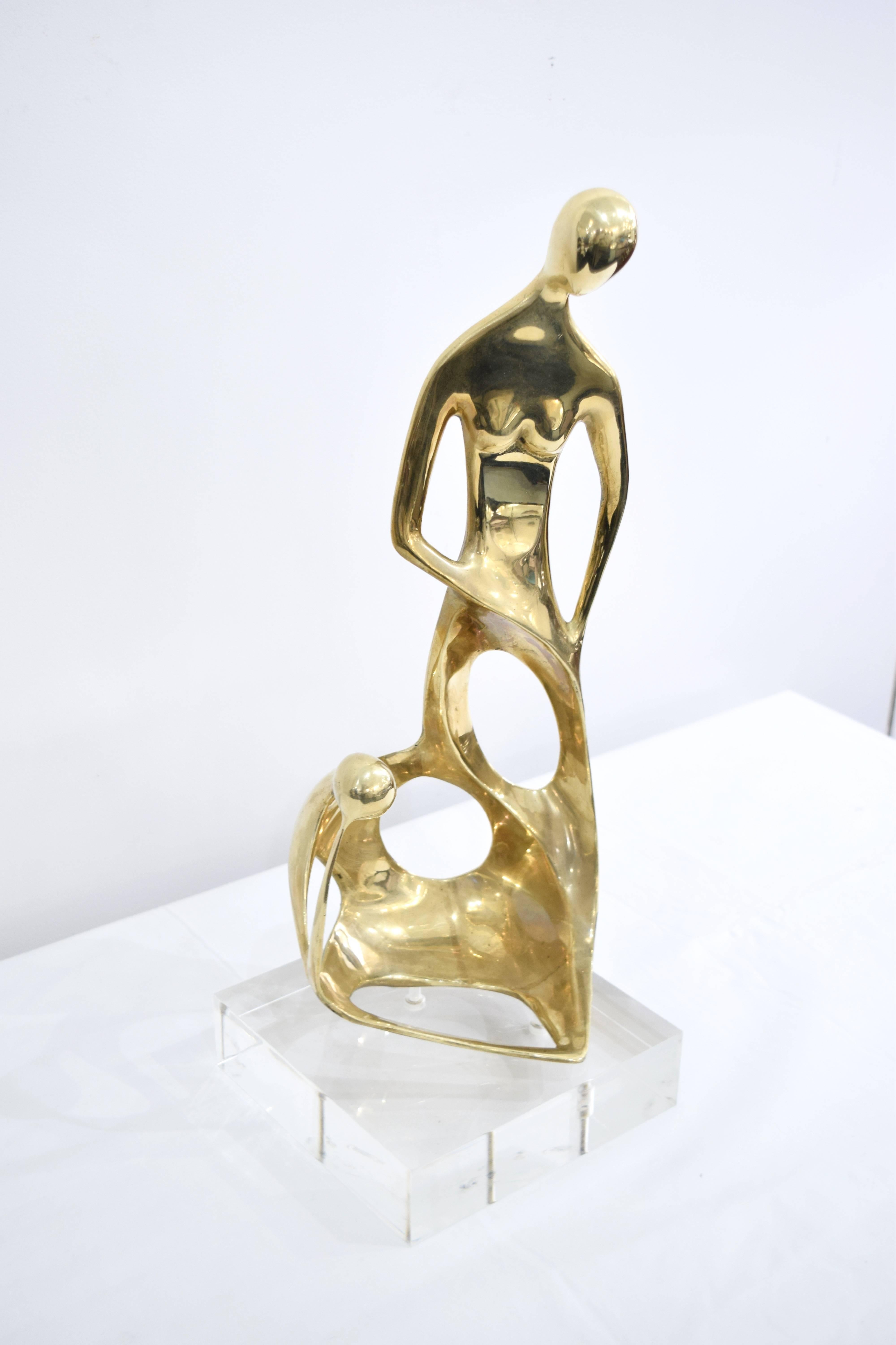 Brass and Lucite Abstract Sculpture In Excellent Condition In New York, NY