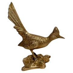 Vintage Hollywood Regency Brass Roadrunner Bird Sculpture