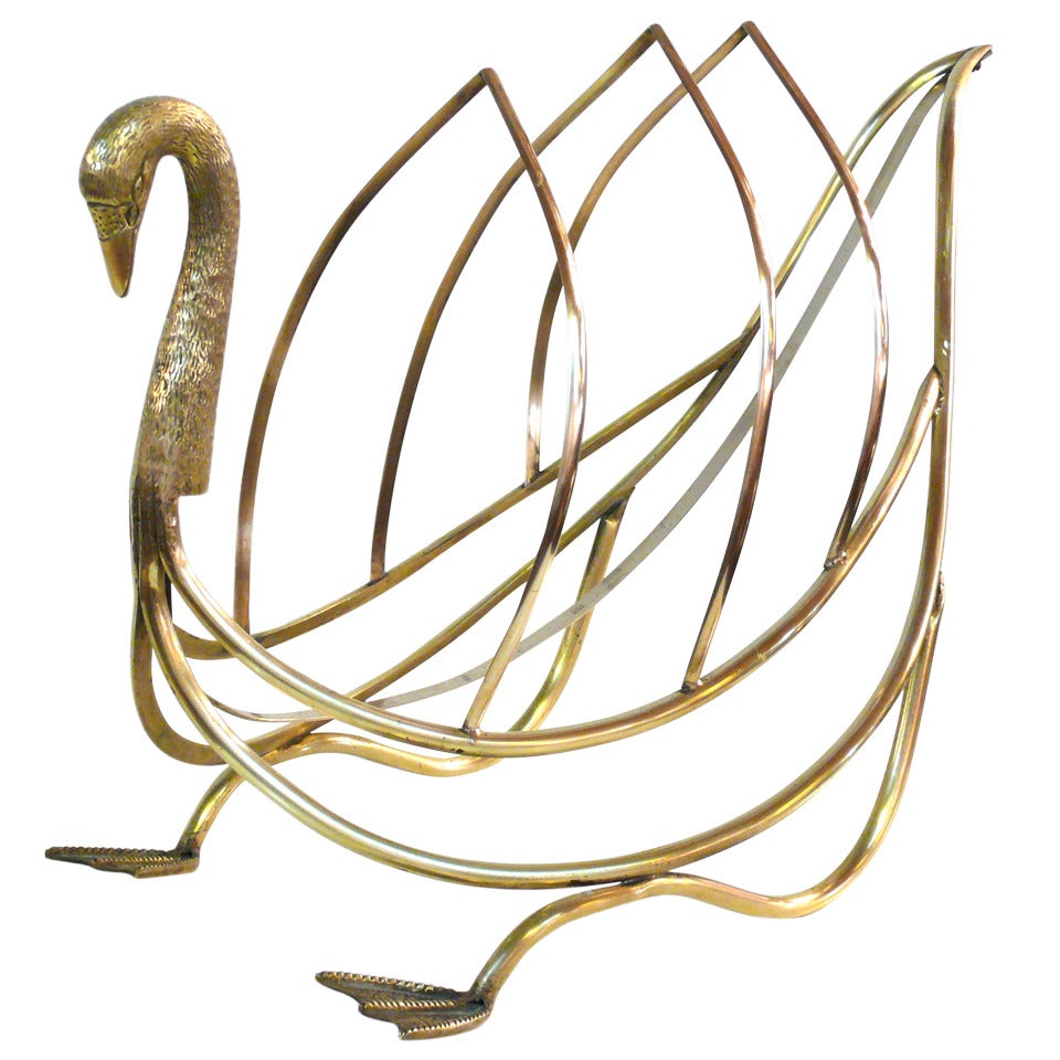 Brass Swan Magazine Rack For Sale