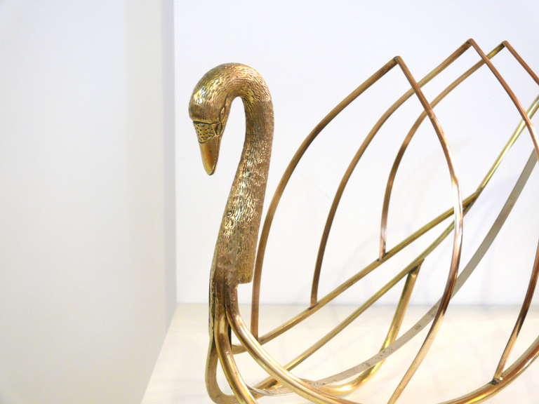 Mid-Century Modern Brass Swan Magazine Rack For Sale