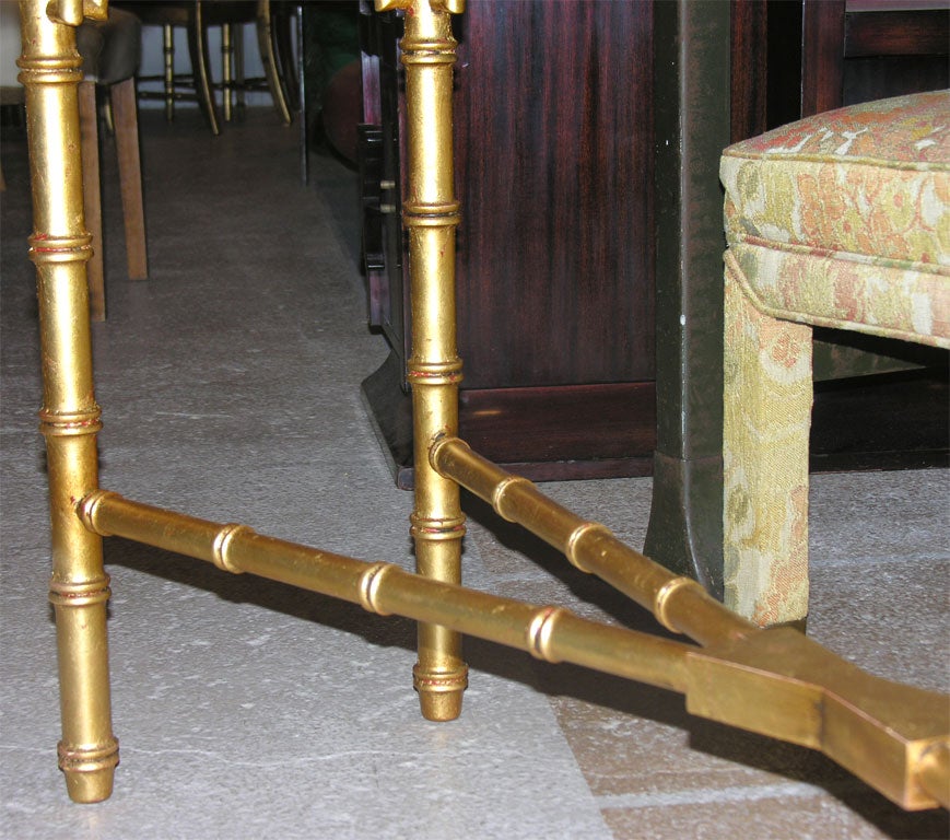 Hollywood Regency Faux Bamboo Gilt Console or Sofa Table In Distressed Condition In New York, NY