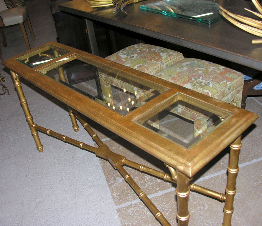 Late 20th Century Hollywood Regency Faux Bamboo Gilt Console or Sofa Table