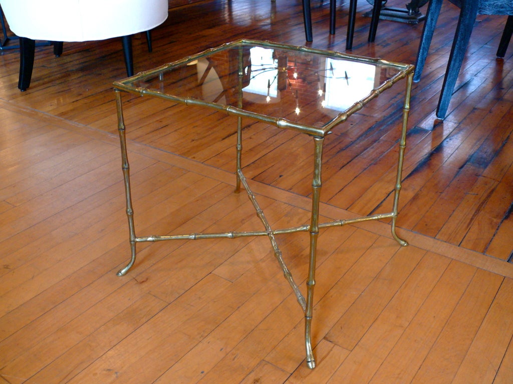 Hollywood Regency Brass Faux Bamboo Side Table