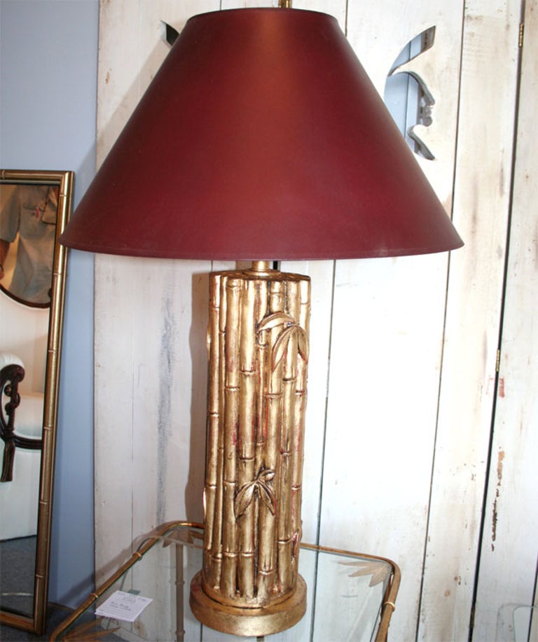 Gilt faux bamboo lamp, rewired. Shade not included. Measurement is to top of socket.