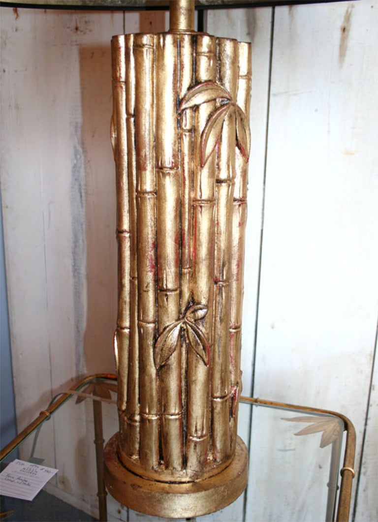 Hollywood Regency Gilt Faux Bamboo Lamp For Sale