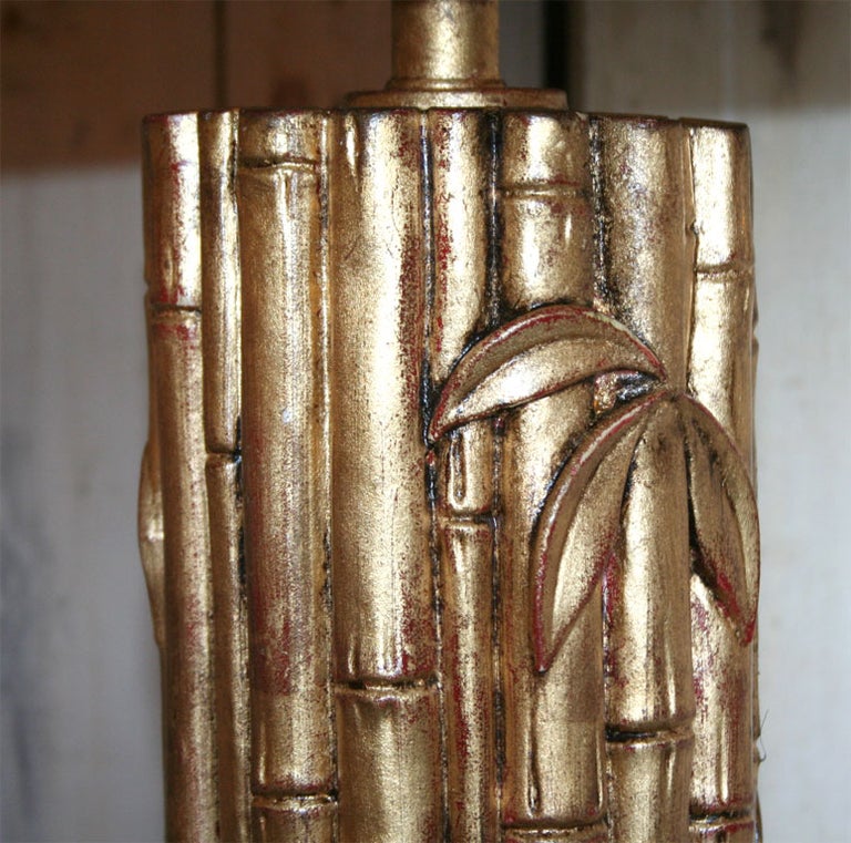 Mid-20th Century Gilt Faux Bamboo Lamp For Sale
