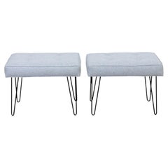 Mid-Century Modern Upholstered Benches, Hairpin Legs, USA, Pair