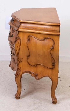 Italian Three Drawer Carved Bombe Commode Or End Table