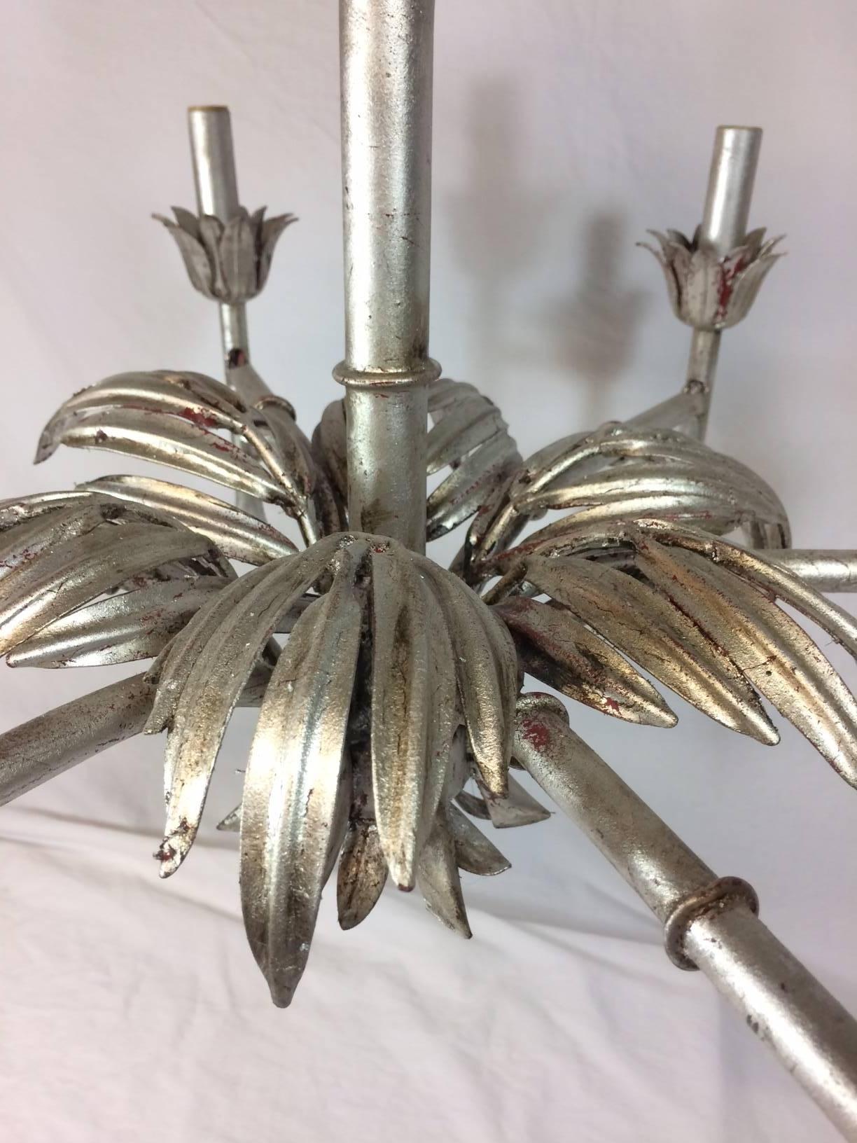 Silver Leaf Palm Faux Bamboo Chandelier In Good Condition In New York, NY