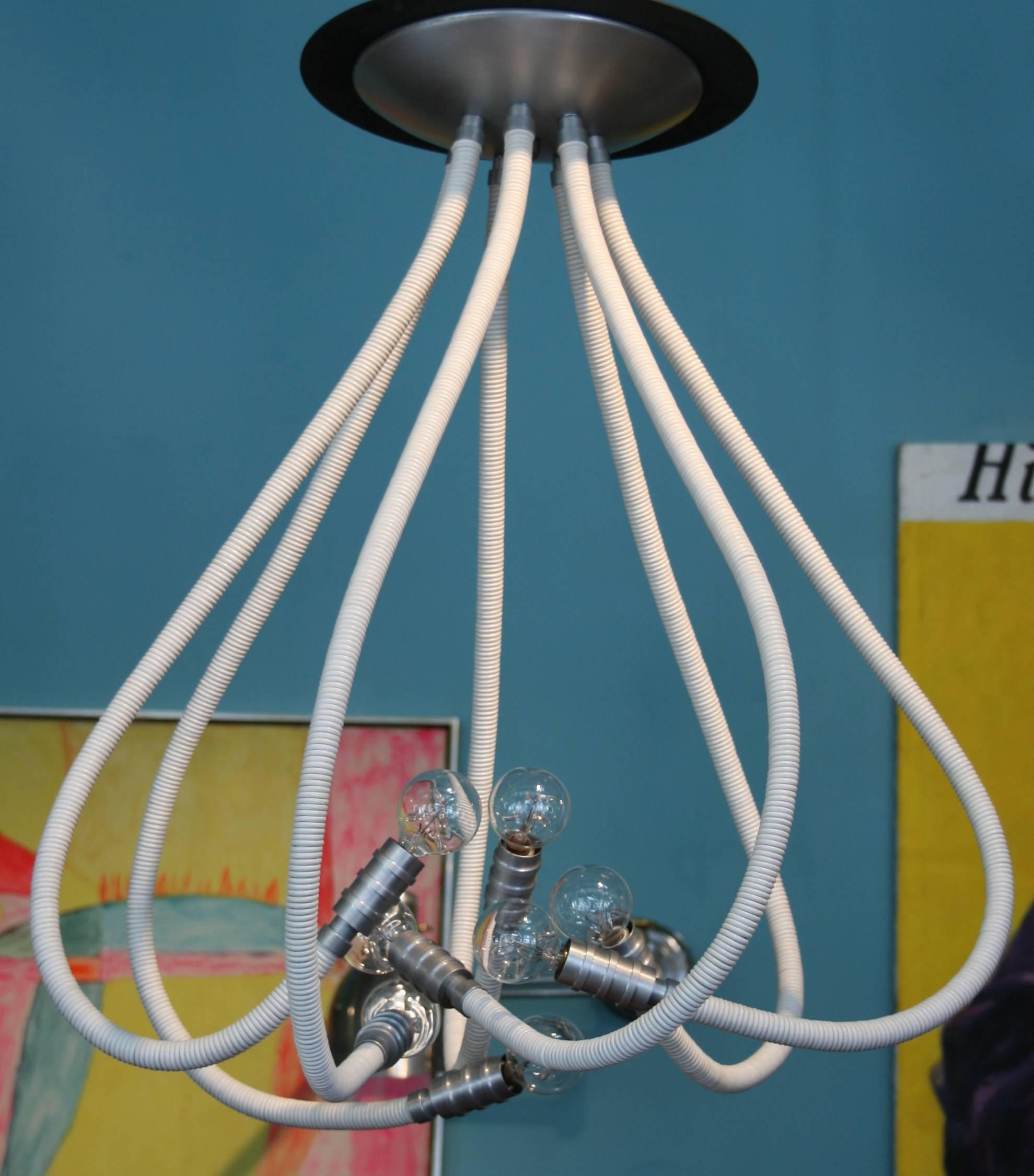Mid-Century Modern Custom Leather Wrapped Chandelier with Adjustable Arms