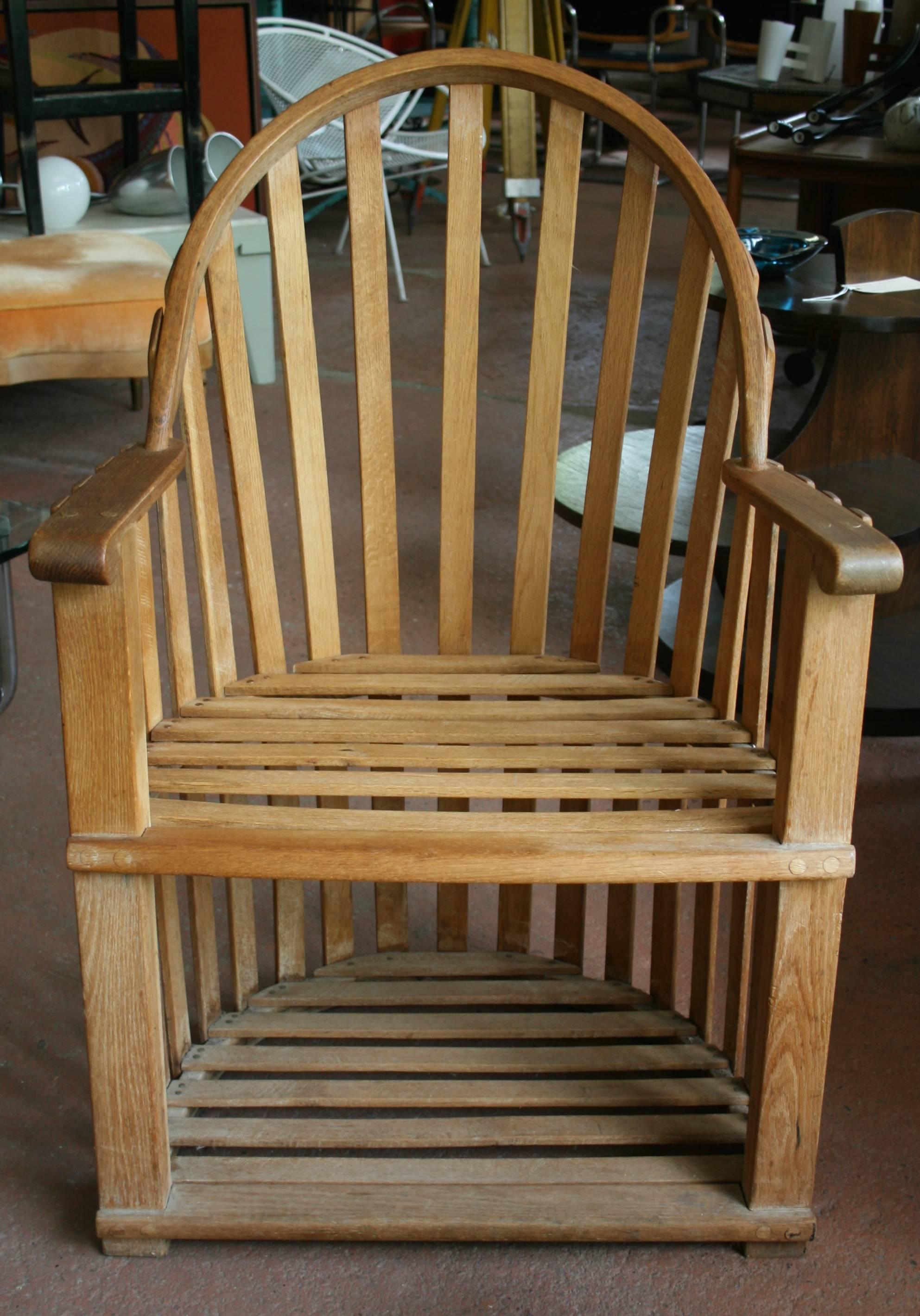 Mid-20th Century Slatted Wood Chair and Ottoman