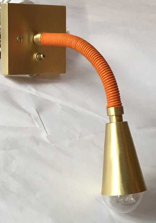 Meander Leather and Brass Customizable Flexible Reading Light For Sale