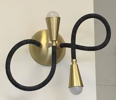 Brass and Leather Meander Flexible Arm Wall Light
