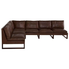 Scandinavian Modern Leather and Rosewood Sectional