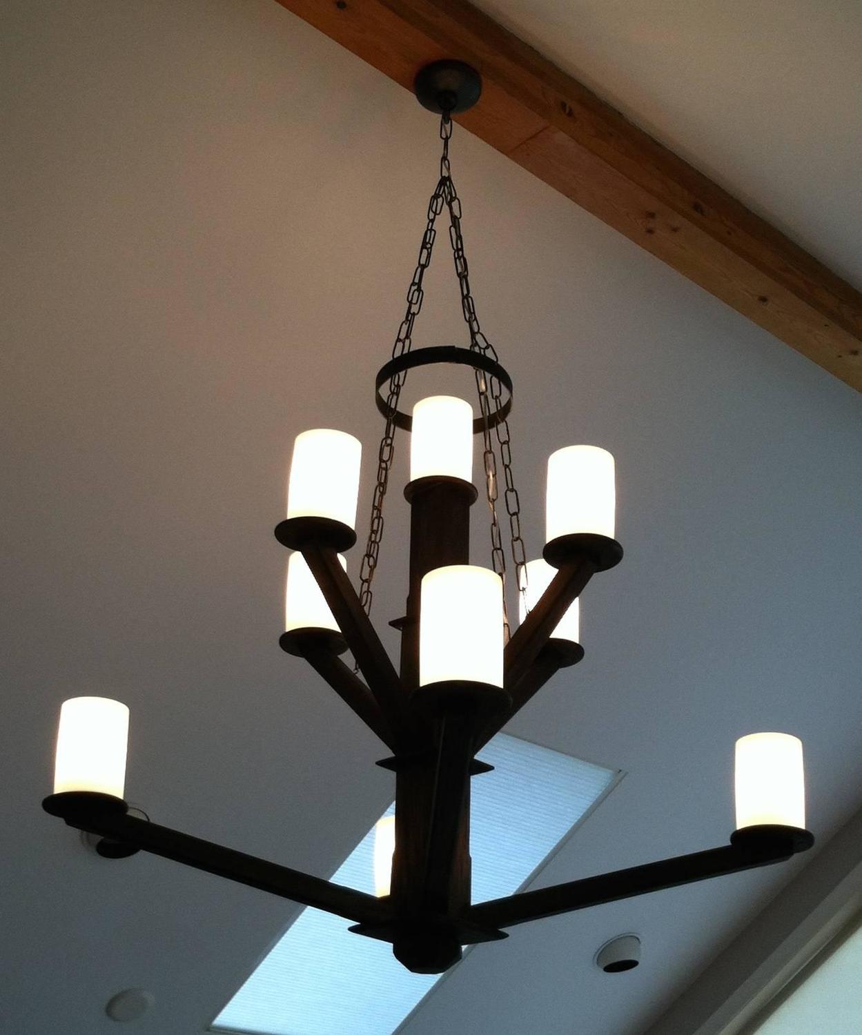 Large Wood Chandelier Milk Glass Shades For Sale at 1stdibs